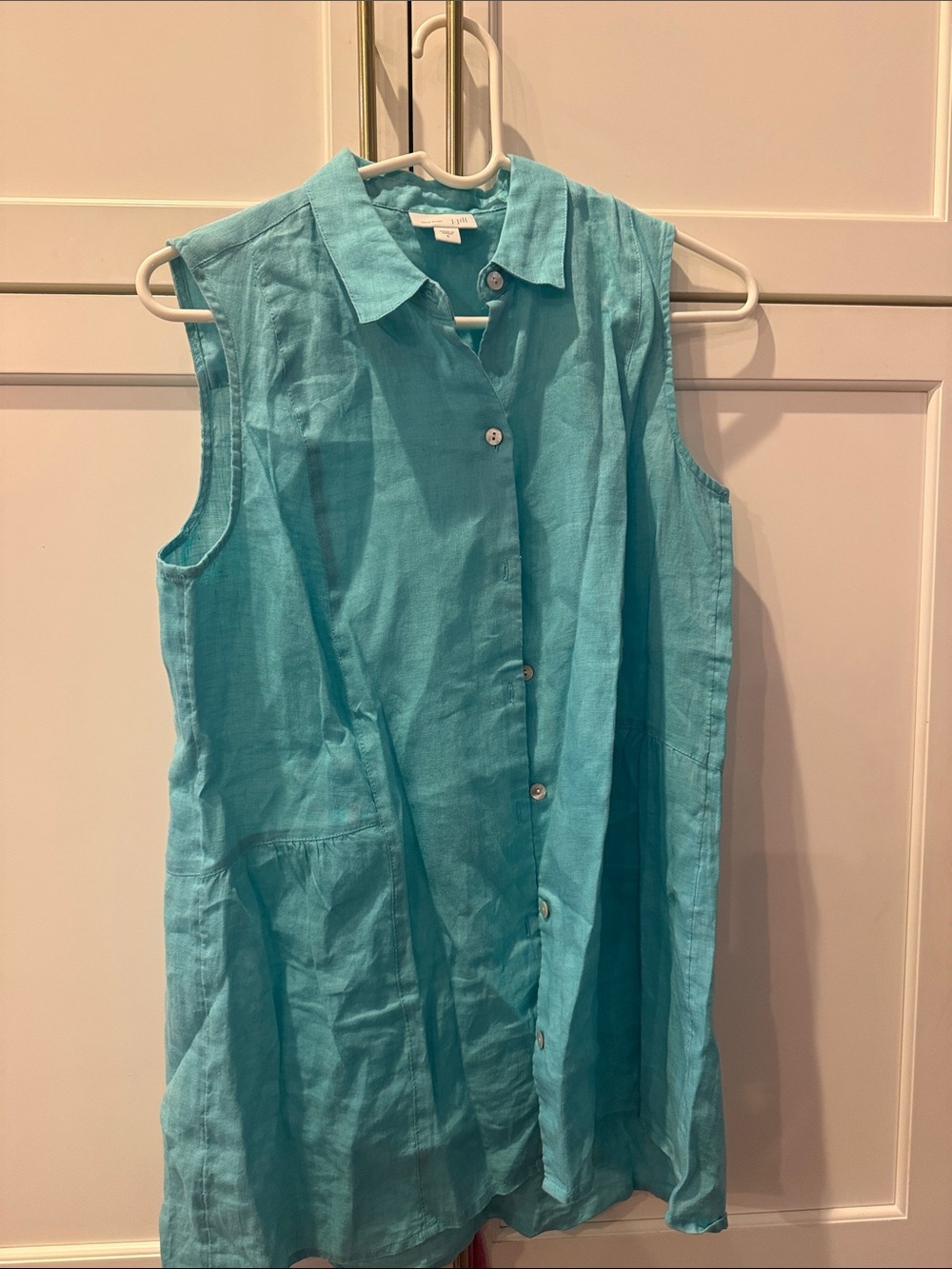 J. Jill Turquoise Sleeveless Button Front Linen Tunic